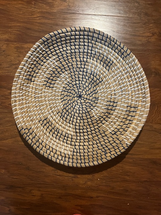 Other - Handwoven Round Decorative Wall Basket - Natural, Navy & White